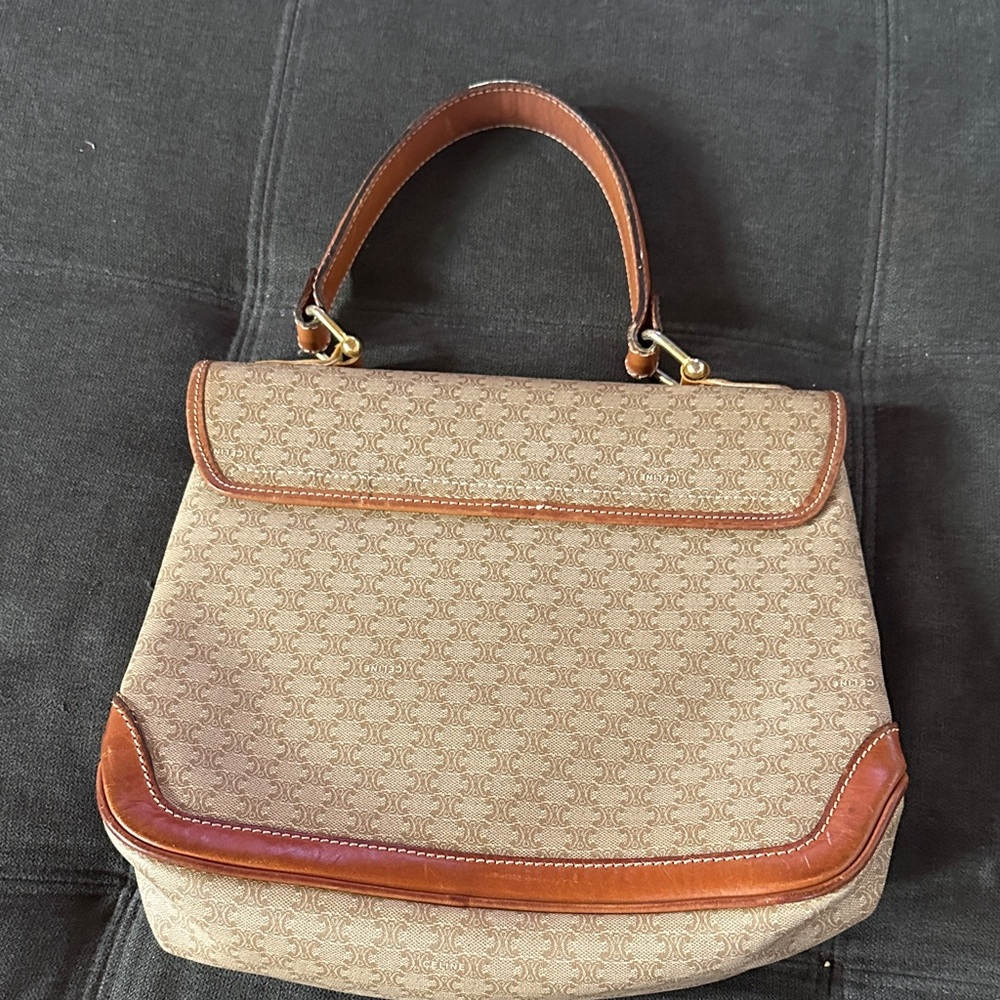 Vintage Celine Beige Canvas and Brown Leather Satchel - Picture 5 of 15